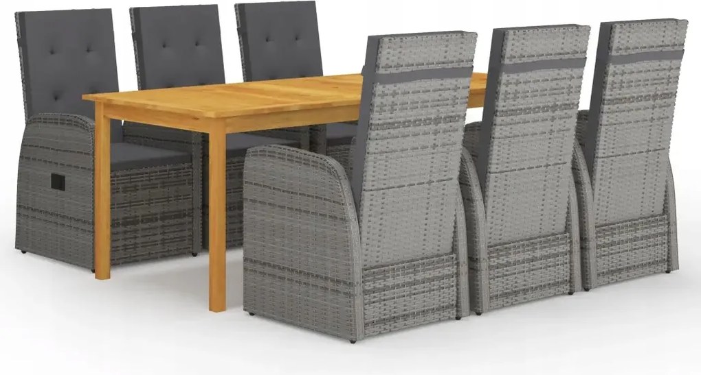 vidaXL 7-dielna záhradná jedálenská súprava, sivá
