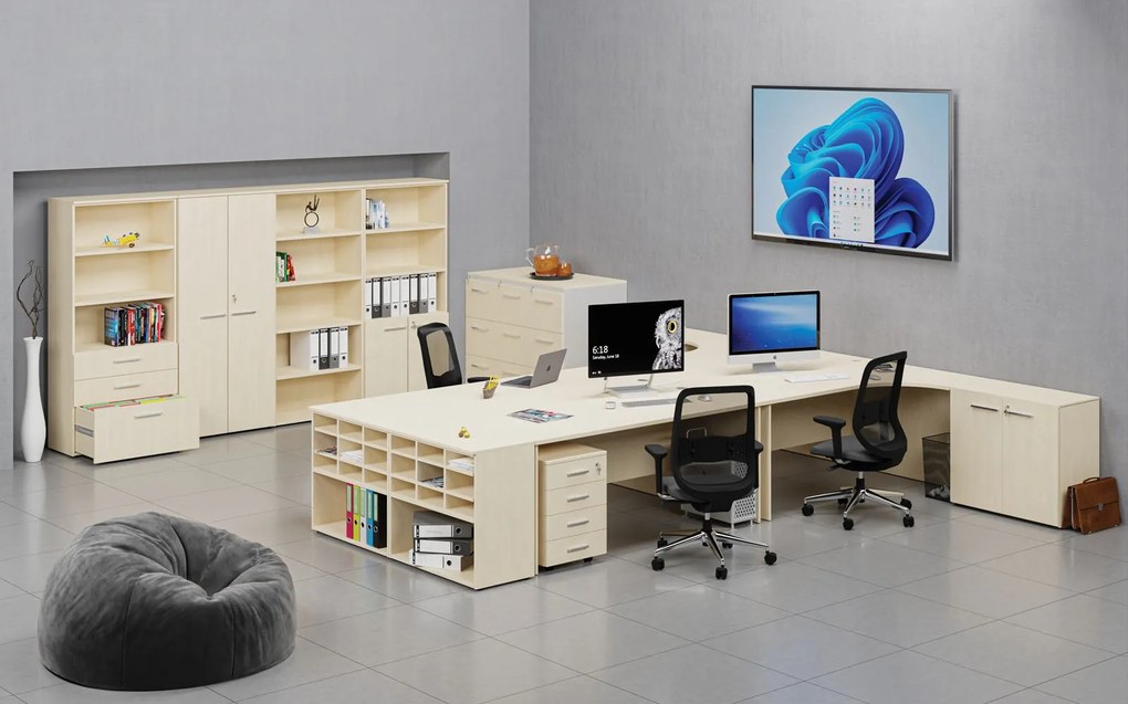 Kancelárska policová skriňa PRIMO WOOD, polené dvere, 800 x 500 x 1781 mm, breza