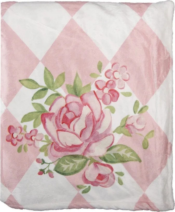 Ružový plyšový károvaný pléd s ružami Sweet Roses - 130*170 cm