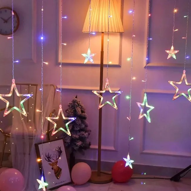 LED záves CD002-138 farebné hviezdy, s diaľkovým ovládaním