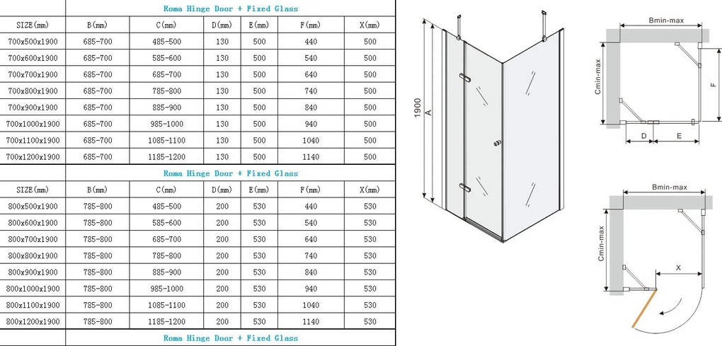 Mexen Roma, sprchovací kút 70 (dvere) x 120 (stena) cm, 6mm šedé sklo, chrómový profil, 854-070-120-01-40