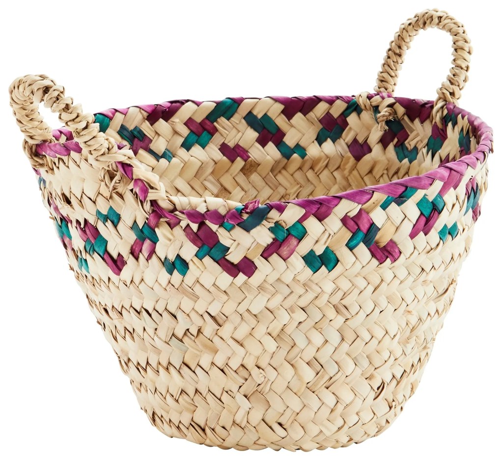 MADAM STOLTZ Úložný kôš s ušami Grass Natural/Fuchsia/Green 20 cm