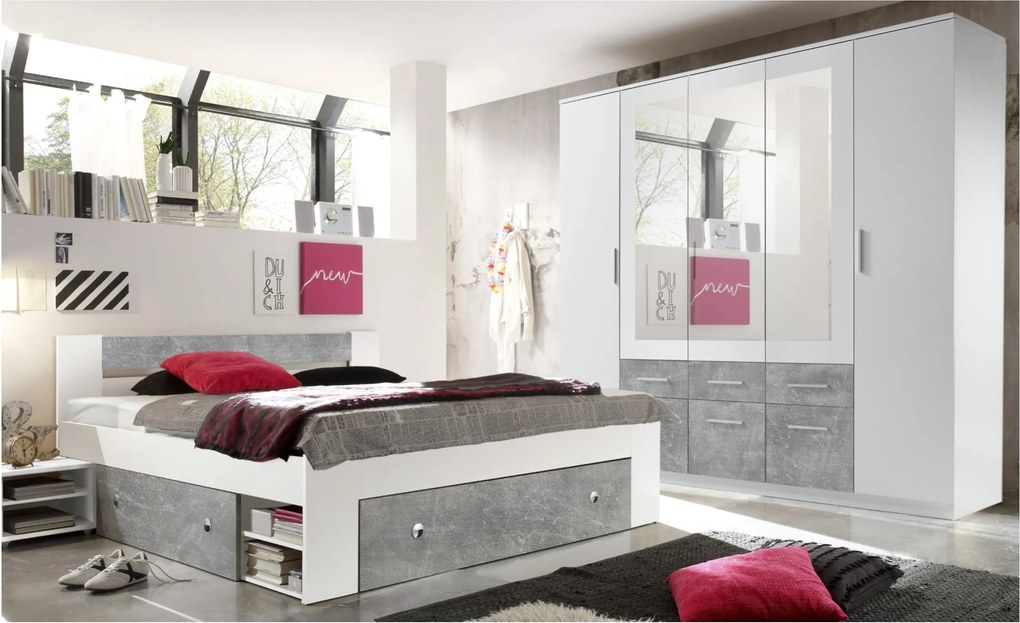 Sconto Šatníková skriňa FIENA biela/betón
