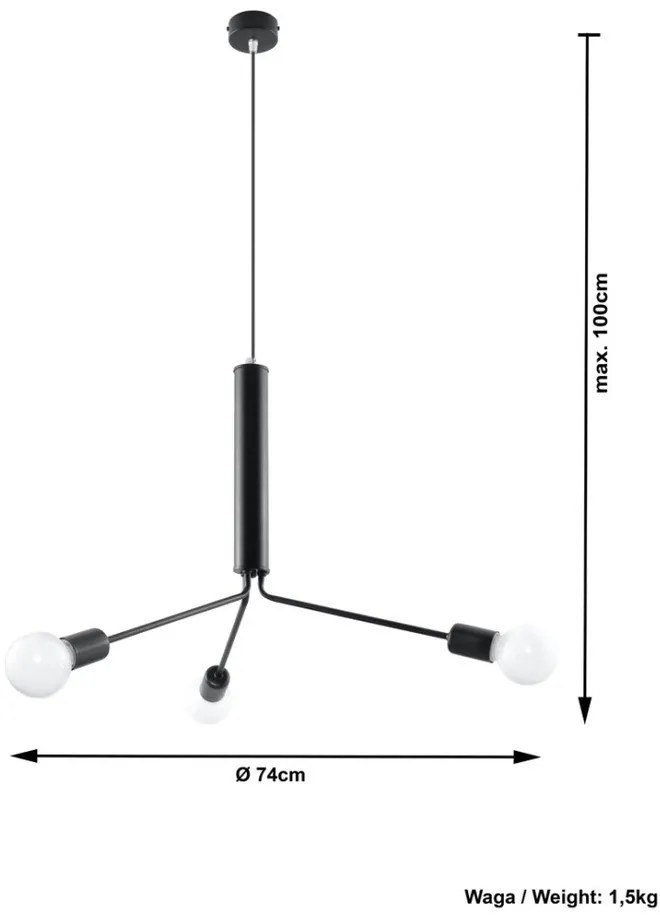 Čierne závesné svietidlo s kovovým tienidlom ø 74 cm Donato – Sollux