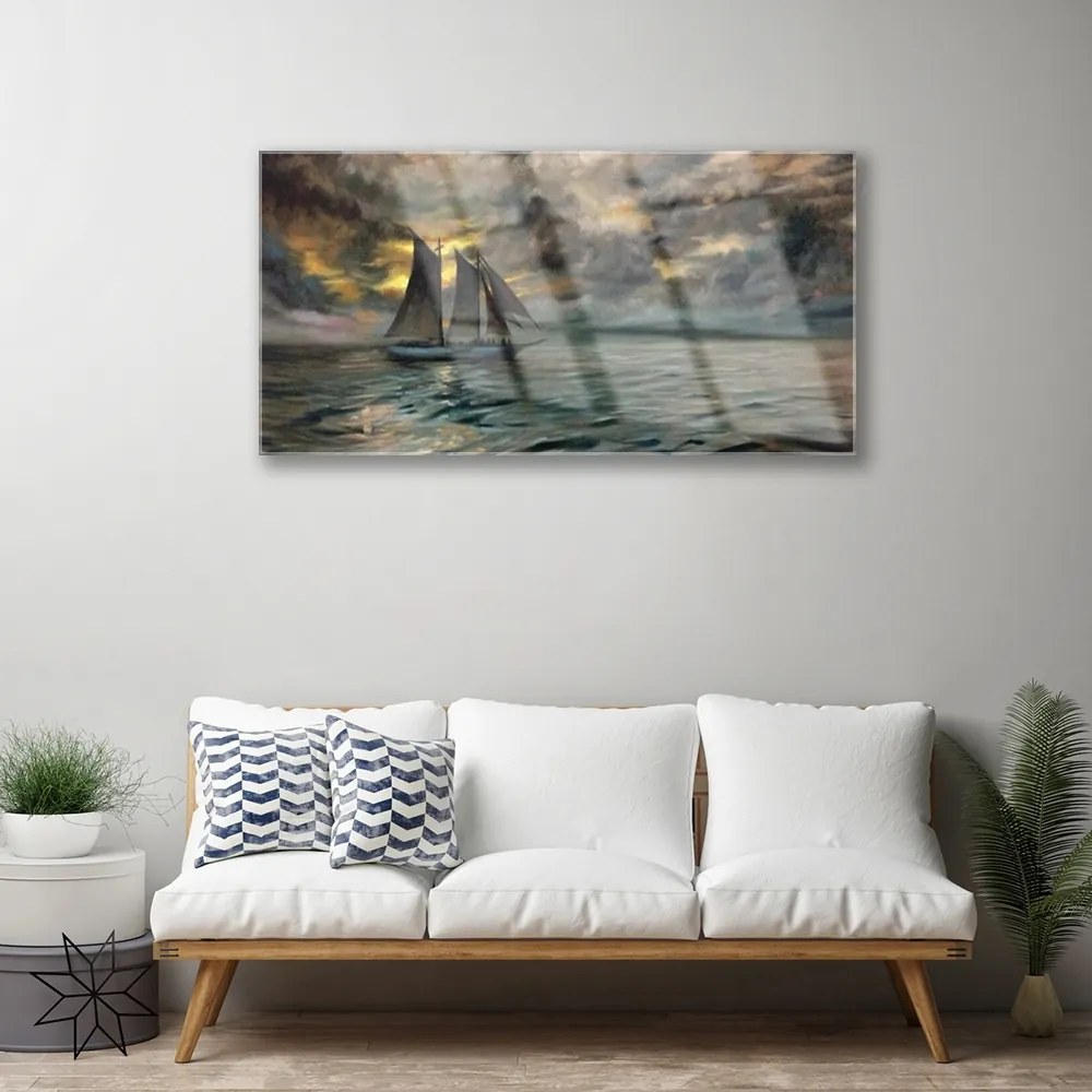 Obraz na akrylátovom skle More loďka krajina 100x50 cm