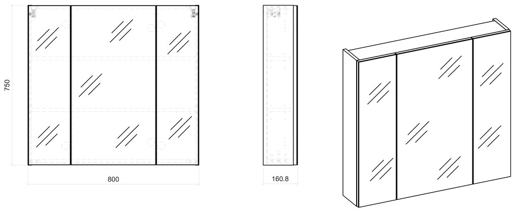 Kúpeľňová závesná skrinka KAPA 80 cm dub zlatý - so zrkadlom