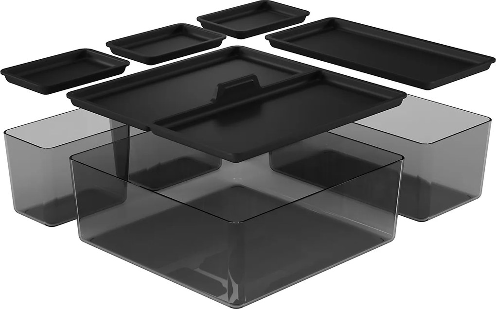 Goodhome 2. akosť - Sada úložných boxov do zásuvky s vekami, kúpeľňový organizér 5v1, KOROS BLACK - čierny