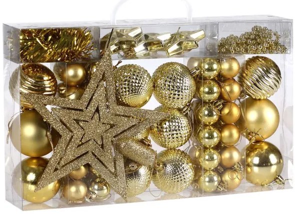 Sada vianočných závesných dekorácií ESTRELLA zlatá (66 ks)