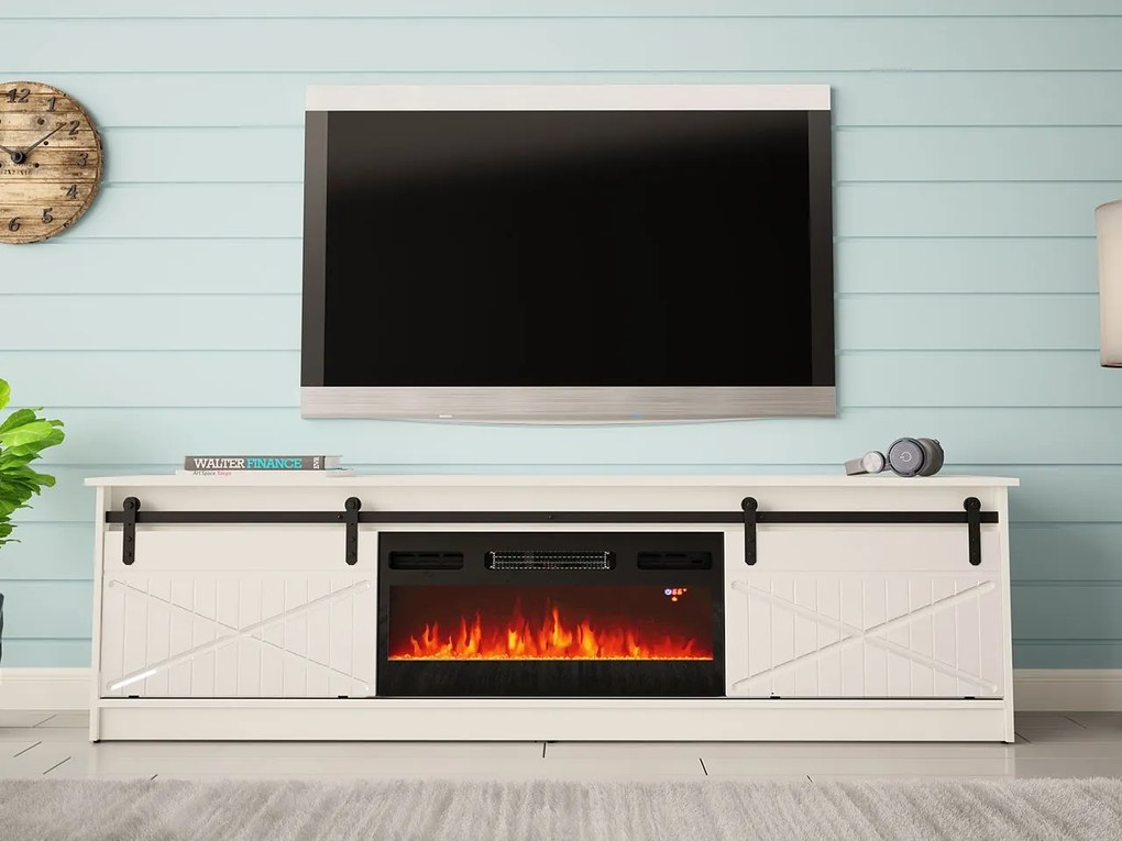 TV skrinka Sarinero s krbom, Farby: čierny / čierny lesk, Krb: čierny