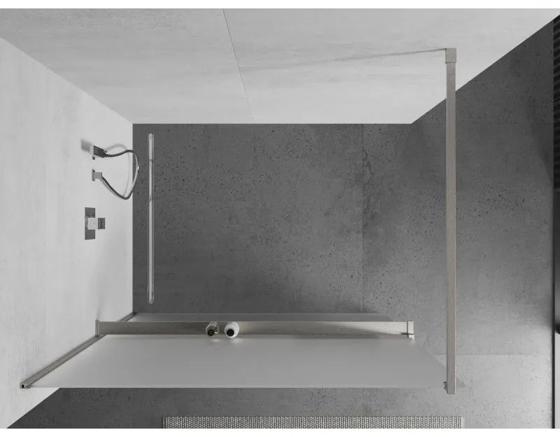 Mexen Kioto+, sprchová zástena Walk-In s poličkou a vešiakom 90 x 200 cm, 8mm sklo námraza, brúsená oceľ profil, 800-090-121-97-30