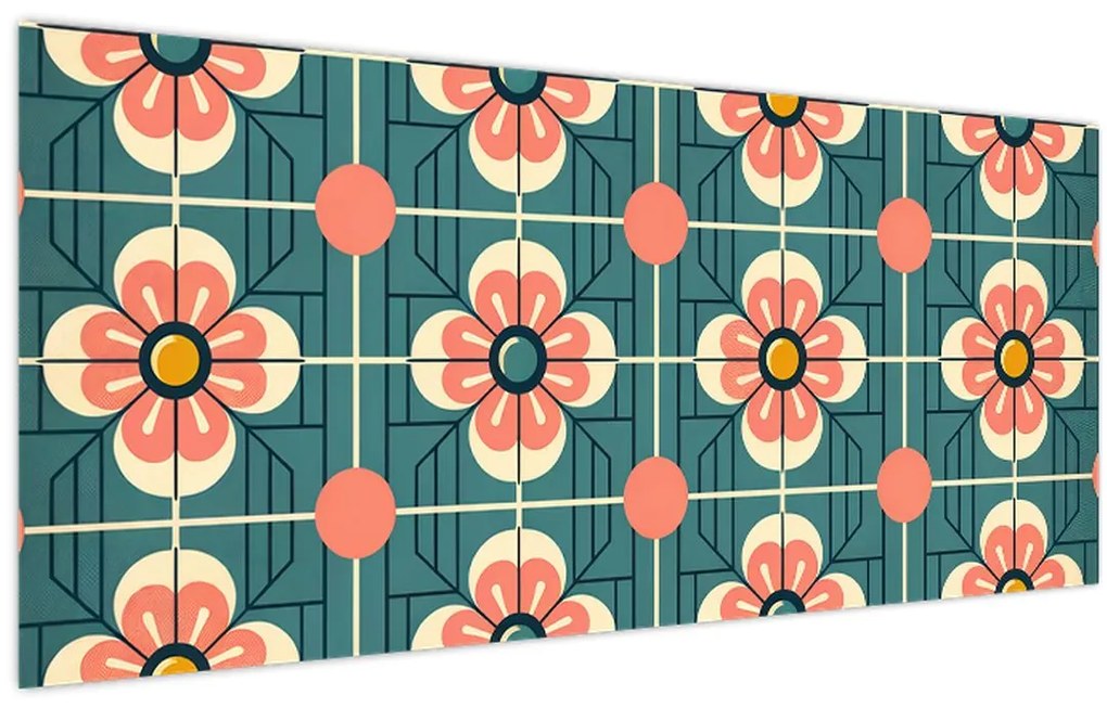 Obraz - Retro vzor s kvetmi (120x50 cm)