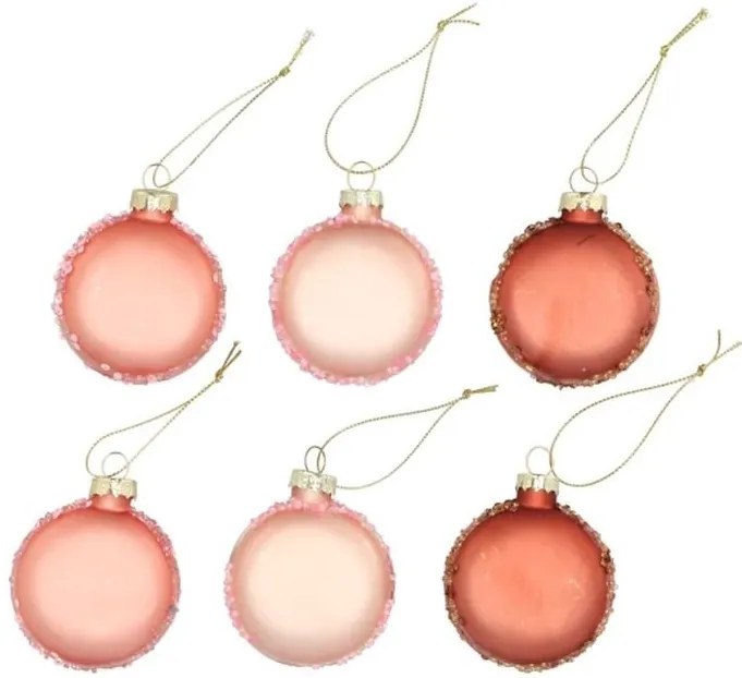 Set 6ks ružová sklenená ozdoba makronka Macrons - Ø 6*2,5 cm