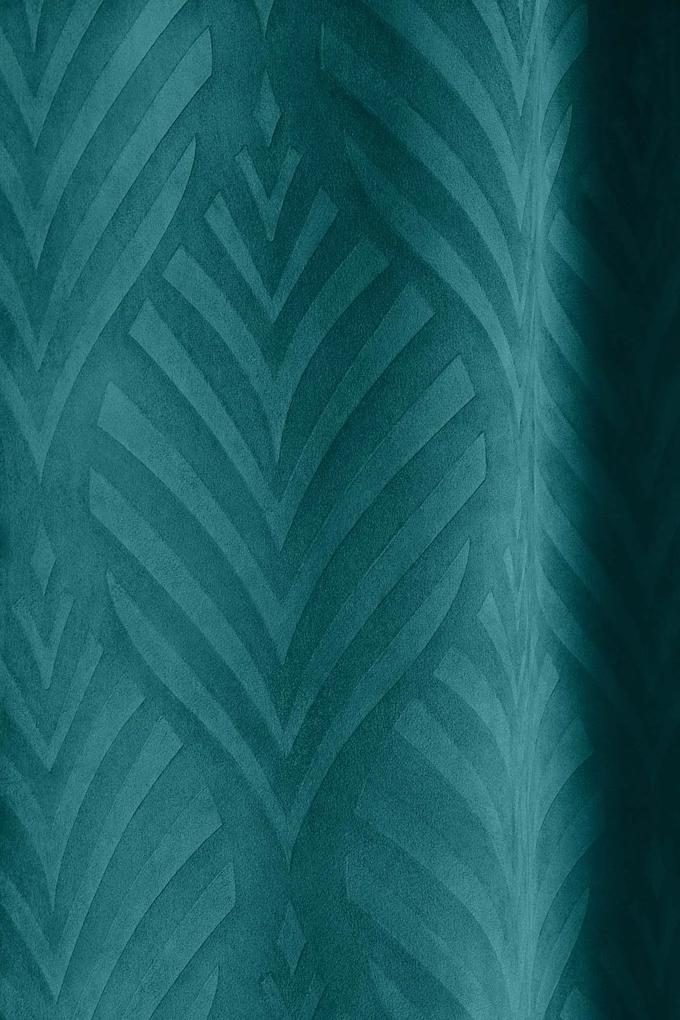 Room99 Hotový záves na páske LEAFLY Velúrový Zatemňovací Farba: Zelená, Veľkosť: 140 x 280 cm