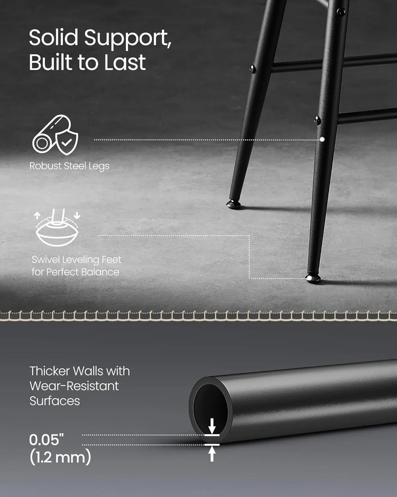 Sada 2 ks barových stoličiek, syntetická koža s prešívaním, čierne