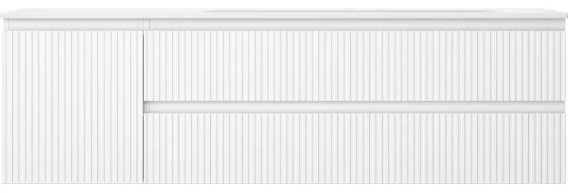 Mexen Rivel, kúpeľňová skrinka 160 cm s pravým umývadlom Vela, 2S, 1D, drážkovaná, biela matná, 91A23-16047-3-BBFFF01-W23P01