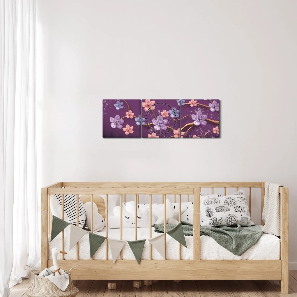 Obraz - Jarný súmrak (s hodinami) (90x30 cm)