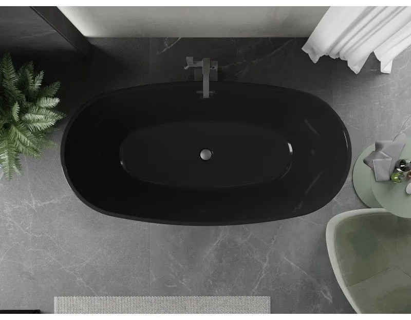 Mexen Eris, voľne stojaca vaňa 170 x 80 cm, čierna, brúsený grafit prepad, 53441708070-95