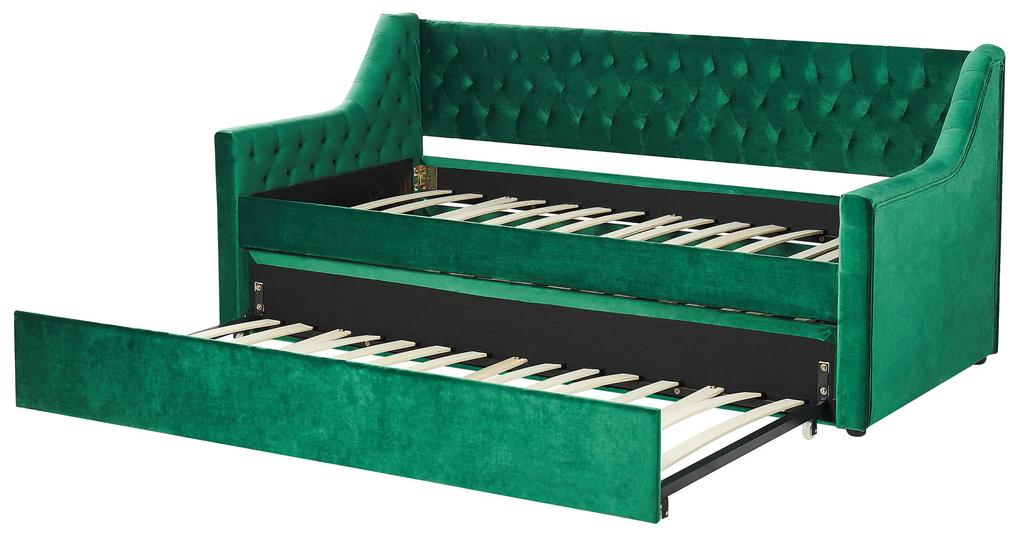 Rozkladacia zamatová posteľ 90 x 200 cm zelená MONTARGIS Beliani