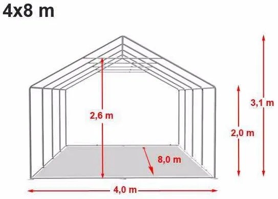 Pártystany-Jičín s.r.o. Party stan 4x8m - PVC Premium Ohňovzdorný Farba: Červenobiela