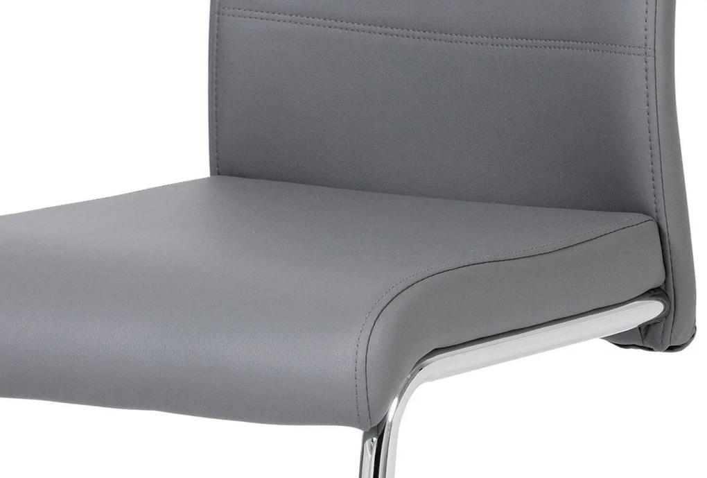 Autronic -  Jedálenská stolička DCL-418 GREY, koženka sivá, chróm