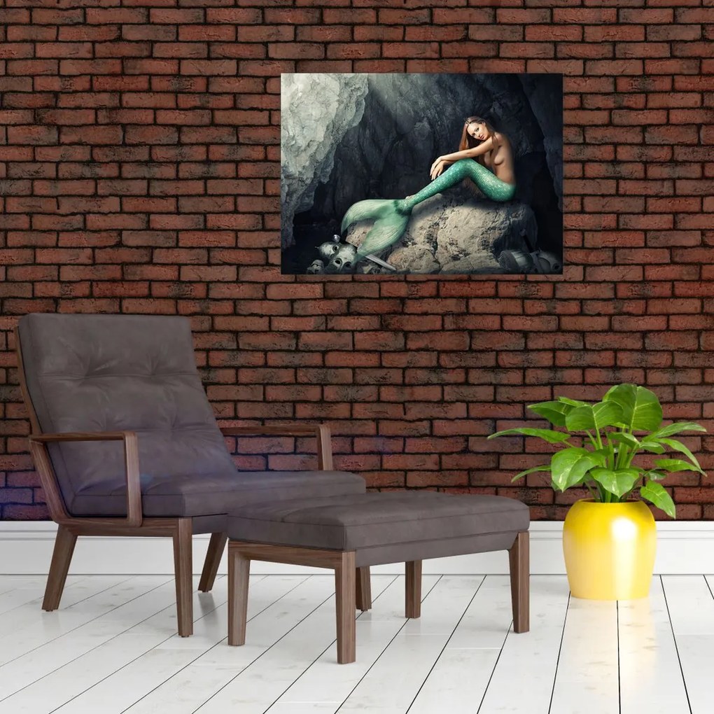 Obraz - Morská panna na skale (70x50 cm)