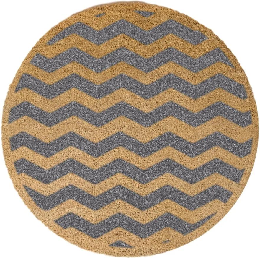 Sivá okrúhla rohožka z prírodného kokosového vlákna Artsy Doormats Chevron, ⌀ 70 cm