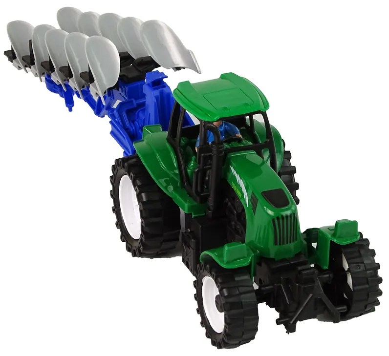Lean Toys Zelený traktor s pluhom