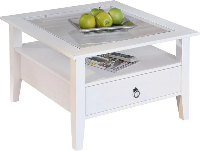 Štvorcový konferenčný stolík Provence, bielená borovica