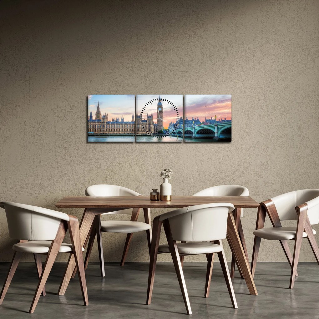 Obraz - Londýn v pastelových farbách (s hodinami) (90x30 cm)