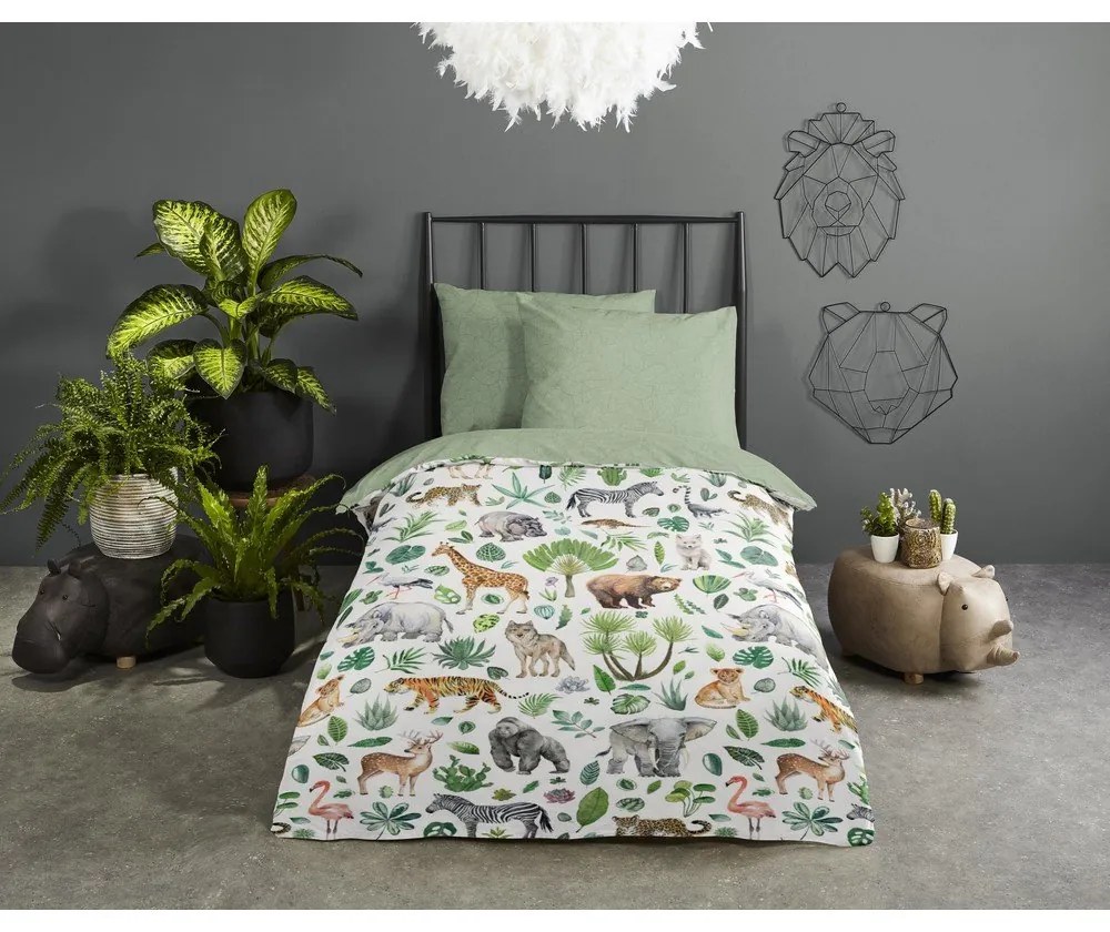 Zelené bavlnené detské obliečky na jednolôžko 140x200 cm Samba – Good Morning