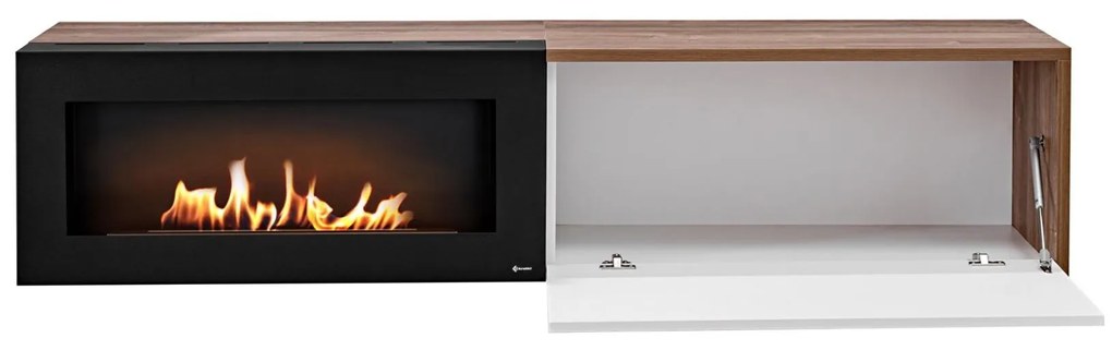 Tv stolík/skrinka Dalton (dub sterling + biela matná) (s bio krbom). Akcia -20%. Vlastná spoľahlivá doprava až k Vám domov. 1097689