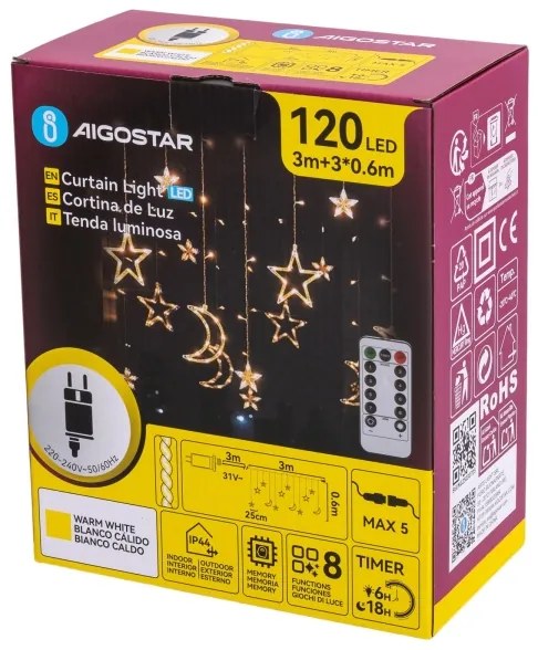 Aigostar - LED vonkajší vianočný reťazec 120xLED/6W/230V/8 funkcií 3x0,6m IP44 teplá bielaDO