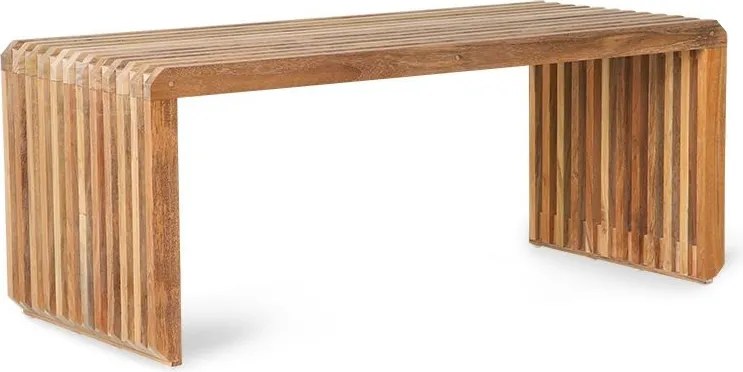 Prírodná drevená teaková lamelová lavica Slatted - 96*43*38 cm