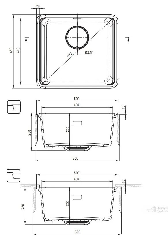 Deante Momi, 1-komorový granitový drez 500x450x230 mm s úsporným sifónom, šedá metalíza, DEA-ZKM_S10A
