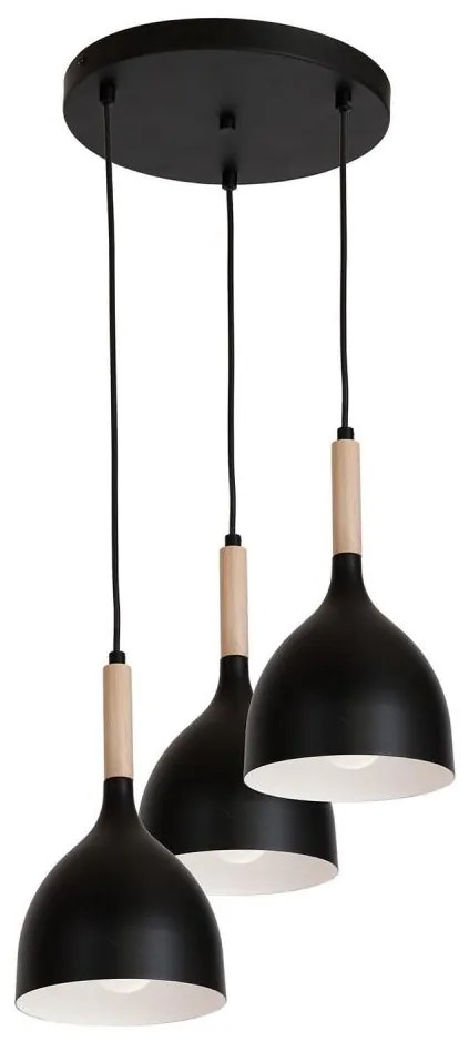 Luster na lanku NOAK WOOD 3xE27/15W/230V čierna/buk