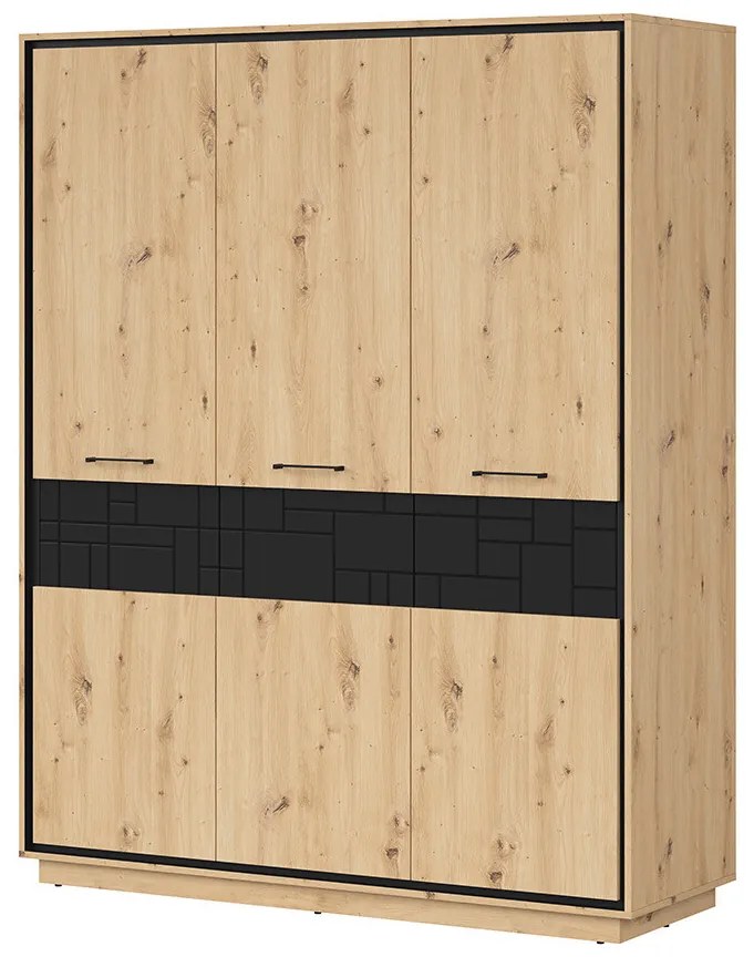 Šatníková skriňa BRW Pont SZF3D2E (dub artisan + čierna matná). Akcia -18%. Vlastná spoľahlivá doprava až k Vám domov. 1063044