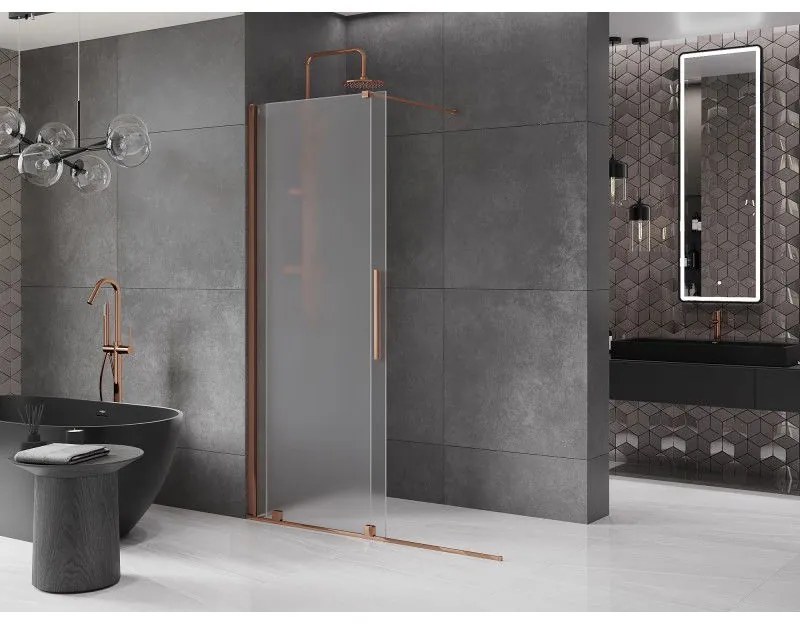 Mexen Velar, sprchová zástena s posuvnými dverami Walk-in 130 x 200 cm, 8mm sklo námraza, ružové zlato, 871-130-000-33-60