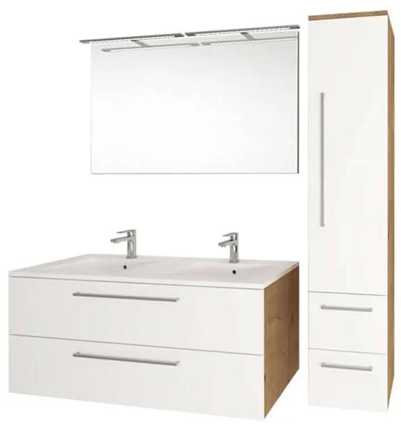Mereo, Bino, kúpeľňová skrinka s umývadlom z liateho mramoru 81x46x58 cm, biela-dub arlington, MER-CN671M
