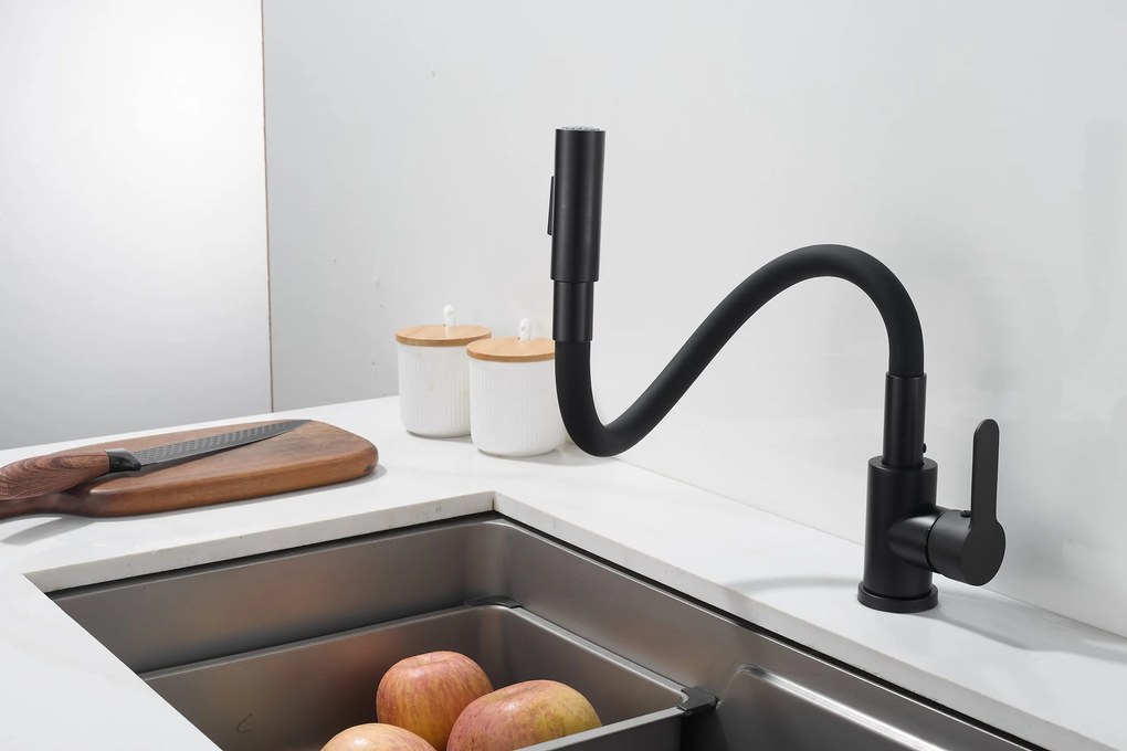 Gamma Flex 4000, stojanková drezová batéria s flexibilným ramenom, 2-funkčný výtok, čierna matná, GMA-BFX-4000BK