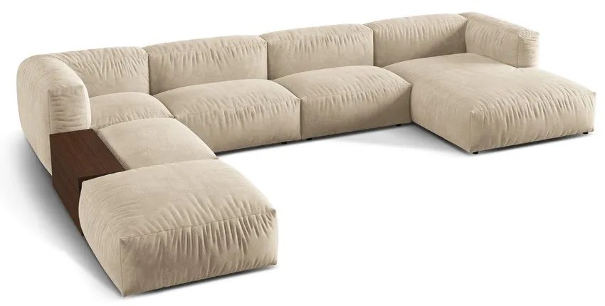 Béžová zamatová modulárna rohová pohovka (ľavý roh/do tvaru "U") Martina – Micadoni