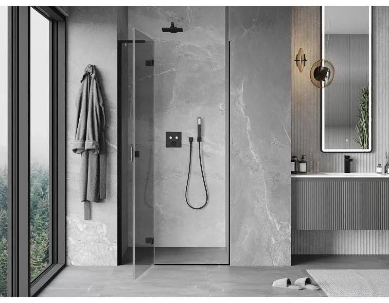 Mexen Mist-H L, 1-krídlové sprchové dvere ľavé 90 cm, číre sklo, čierny profil, 8A5L-090-000-70-00-L