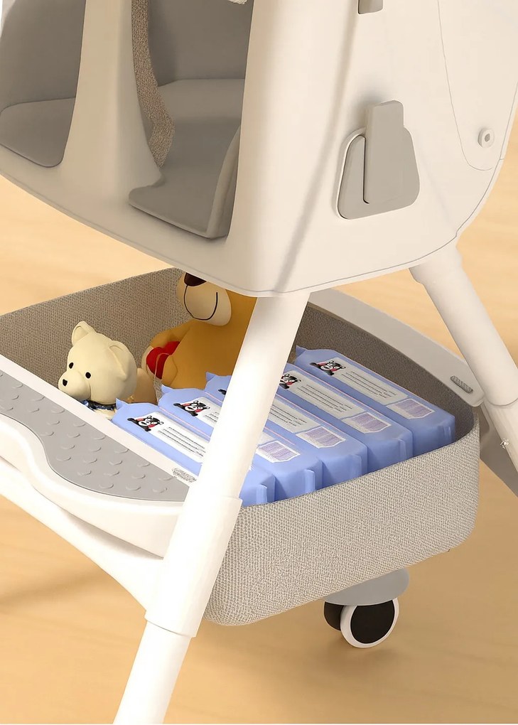 Stolička na kŕmenie KDK03 4v1 sivá + košík a kolieska ZDARMA