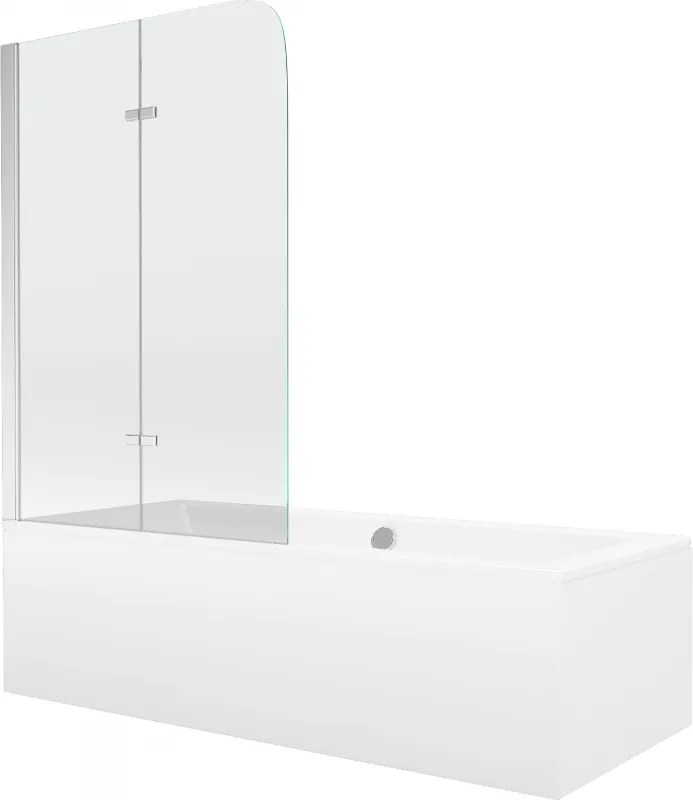Mexen Cube obdĺžniková vaňa 170 x 80 cm s obkladom a 2-krídlovou sprchovou zástenou 100 cm, transparentnéné, chrómová