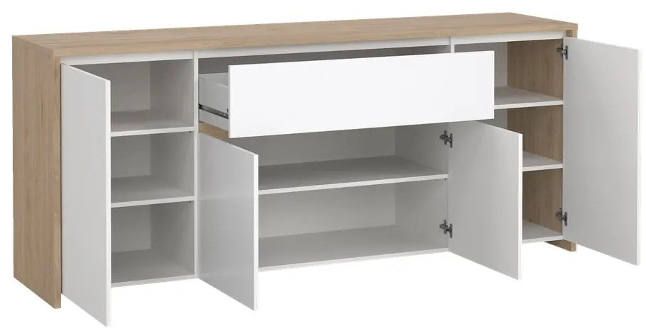 Biela/v prírodnej farbe komoda v dekore duba 197x84x48 cm Next – Tvilum