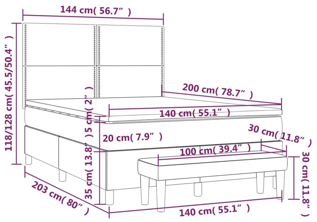 Posteľný rám boxspring s matracom krémový 140x200 cm látka