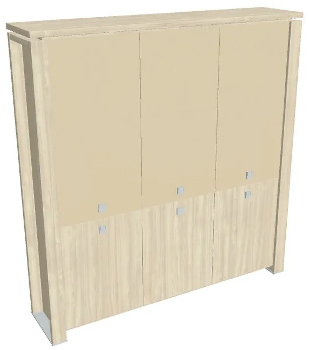 Vysoká skriňa Verno+ S 200 x 46 x 210 cm, kombinované dvere, agát / vanilka