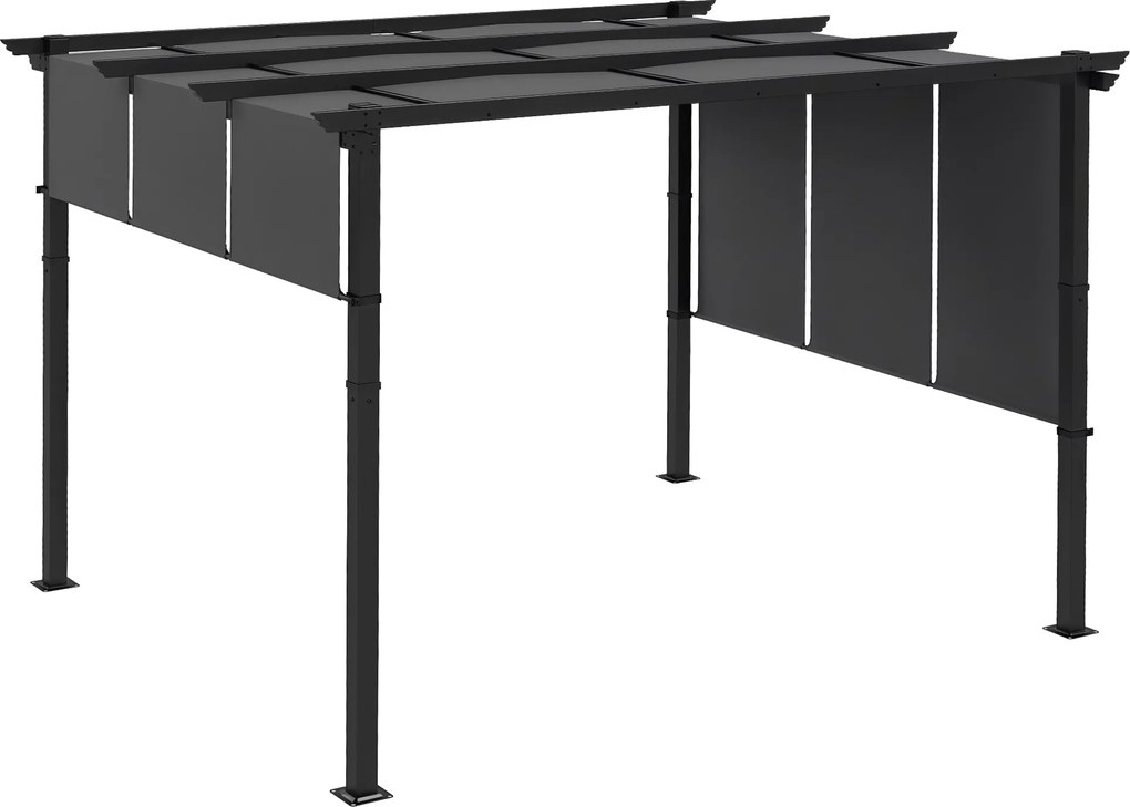 Pavilón Outsunny cca 3,5 x 3 m Pergola, Zastrešenie na terase, Kryt s bočnou stenou pre záhradu a terasu, Tmavo šedá | Aosom