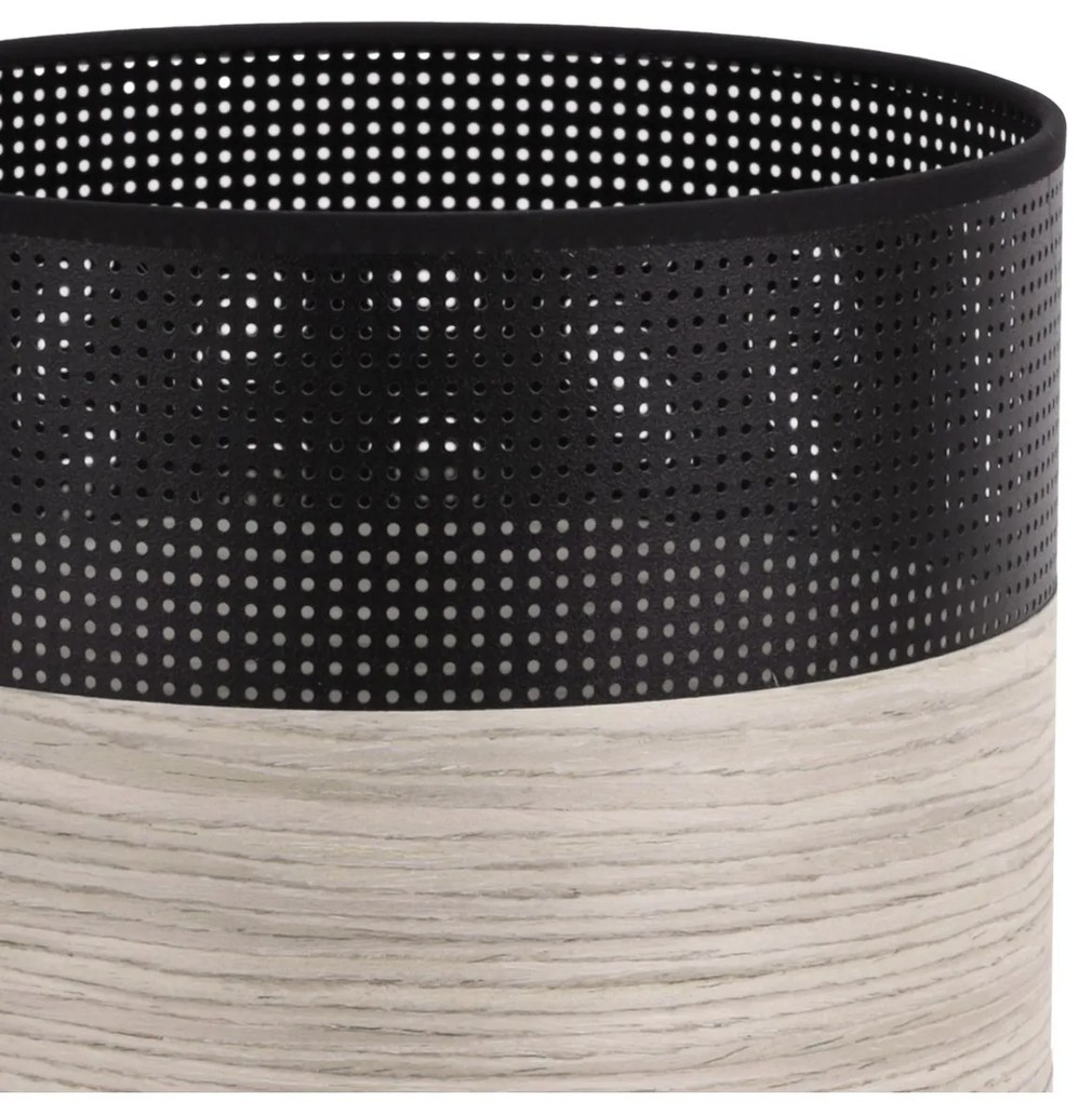 Závesné svietidlo Wood, 1x svetlobéžová dubová dýha/čierne PVC tienidlo, (fi 20cm)