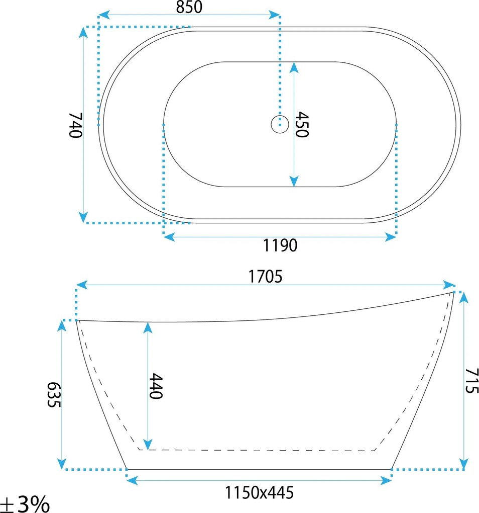 Rea Lusso Slim, voľne stojaca vaňa 170×74 cm, biela, REA-W0504