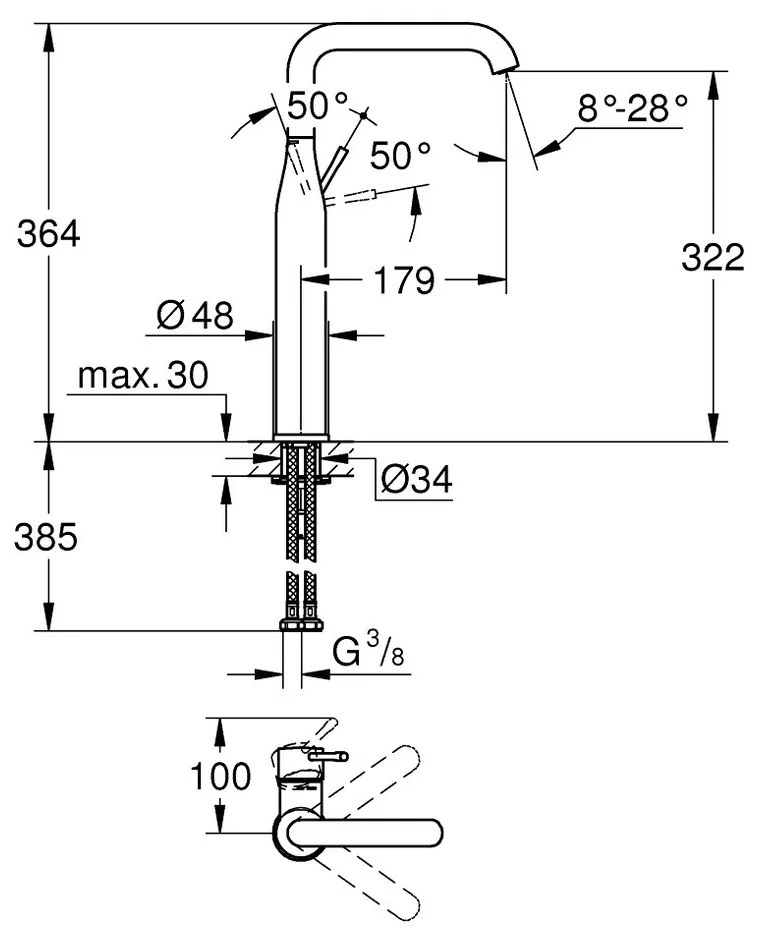 Grohe Essence - Páková umývadlová batéria, bez odtokovej garnitúry, XL-Size, kartáčovaný Warm Sunset 32901DL1